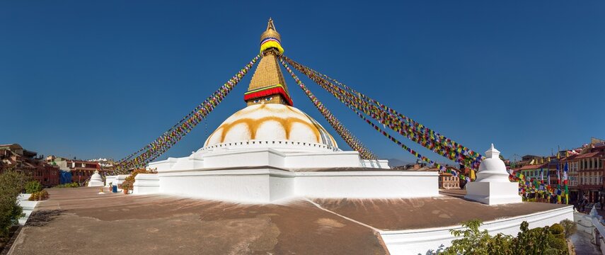 Boudhanath stupa prayer flags Kathmandu buddhism Nepal