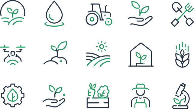 agriculture icons set farming and gardening symbols silhouette on transparent background