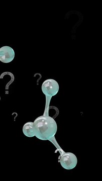 Vertical video: Molecule entering from upper-left rotating with questions appearing showing doubt