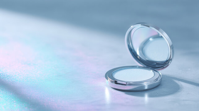 Open compact powder makeup with mirror