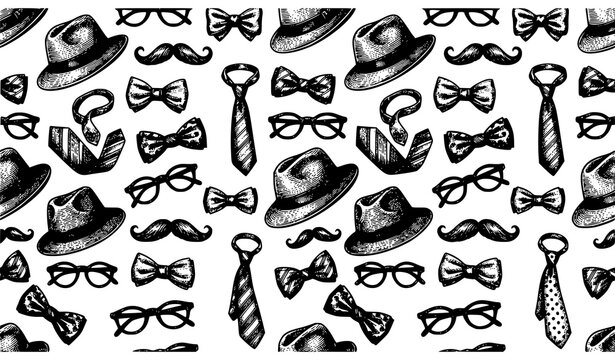 Vintage gentleman accessory seamless pattern vector illustration for Father&rsquo;s Day background design