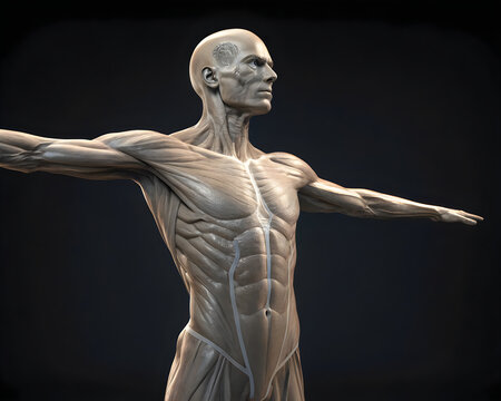 Anatomical illustration of a human body with highlighted clavicles and shoulder area