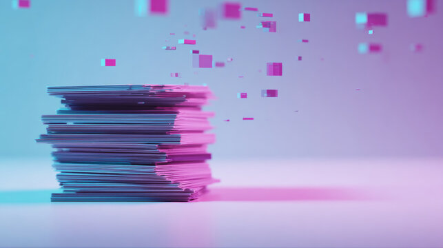 Stack of digital data files with pixelated effect