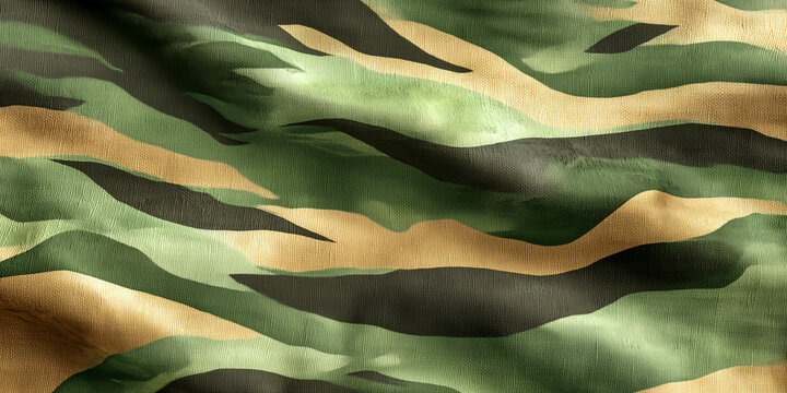 vintage cotton twill fabric with classic green and black tiger stripe camouflage pattern with faded colors background