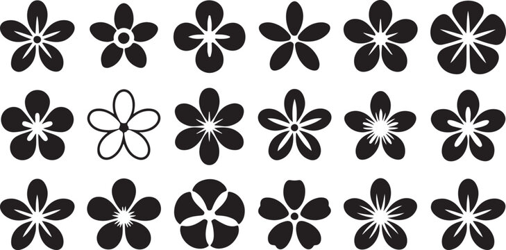 Minimalist black and white flower vector icons set