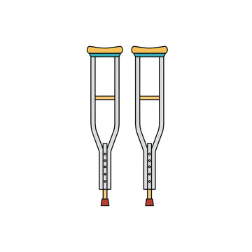 A pair of crutches with yellow and blue accents on a white background