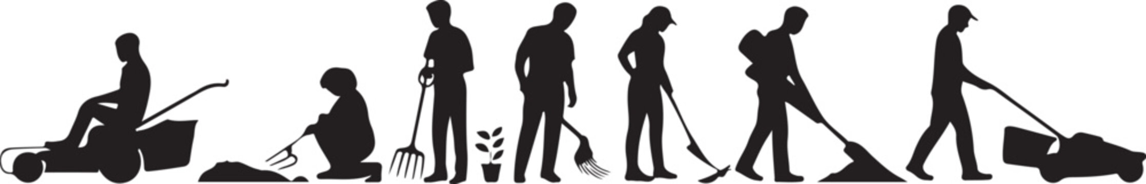 People performing gardening and yard work sequence