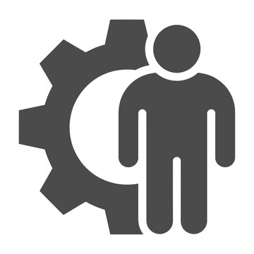 Vector of a person standing inside a large gear icon signifying settings or customization