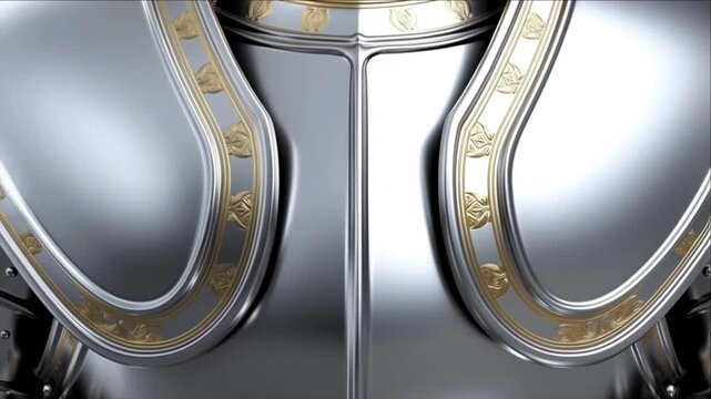 鏡面仕上げに修復された騎士の甲冑と精密な金彫刻の背景