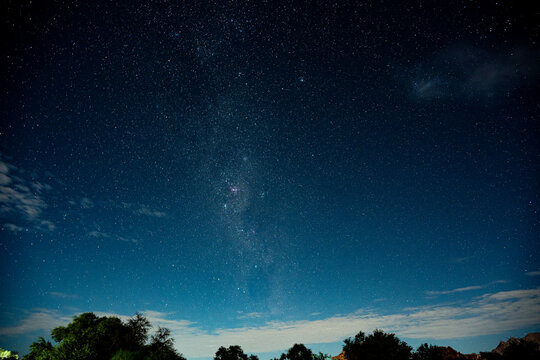 Starry Night Sky Above Treeline, Faint Milky Way