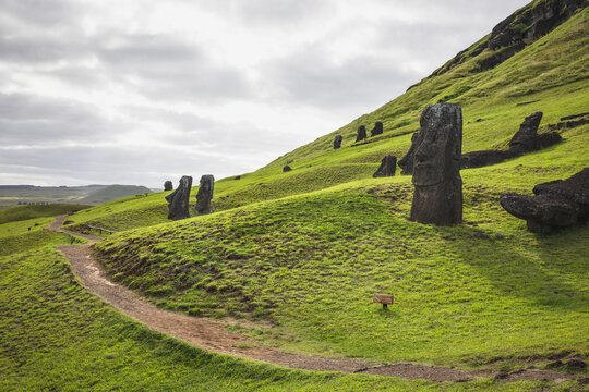 Moai statues at the Rano Raraku quarry on Easter Island