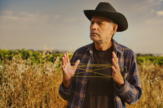Peaceful moment of mindfulness in rural field