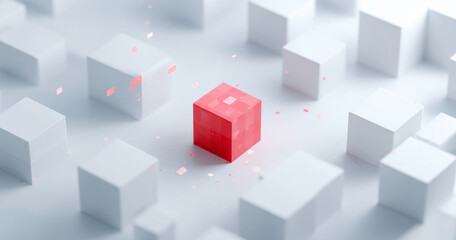 Fototapeta premium Red cube standing out among white cubes