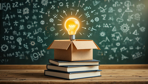 Lightbulb on stack of books symbolizing learning and ideas