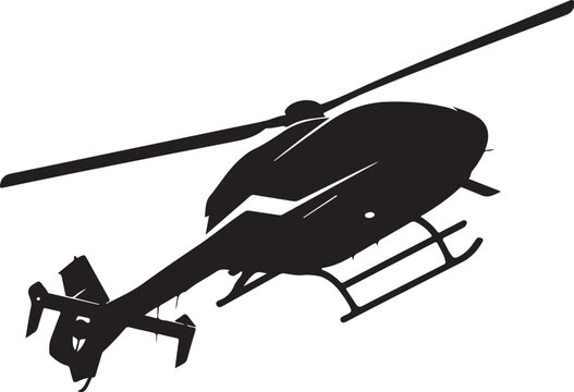Black helicopter silhouette, aircraft icon, vector illustration, transportation symbol