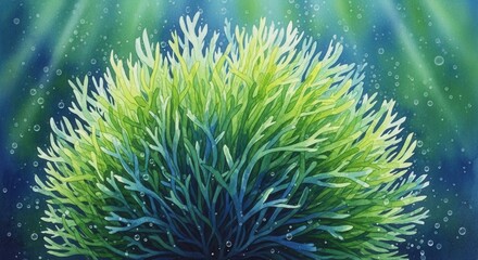 Obraz premium Vibrant Green Aquatic Plant Illuminated in Sunlight.