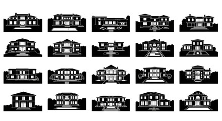 Naklejka premium Luxury Estate Mansion Elevation Collection with Modern Residential Facades and Premium Villa Exterior Vector Pack