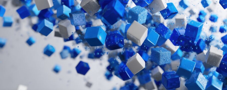 Abstract 3D Rendered Cubes Falling and Floating in a Dynamic Composition.