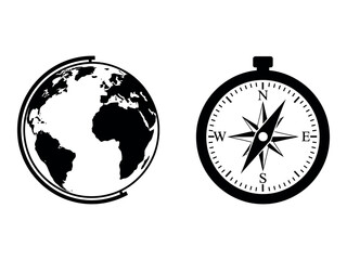 Vintage world globe and compass silhouette illustration navigation and exploration concepts © graphixarrow