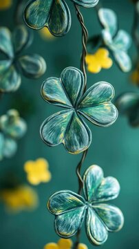 Charming silver earrings featuring vibrant and shiny 4-leaf clovers attached to a delicate chain. Perfect for St. Patrick's Day or as a stylish accessory.