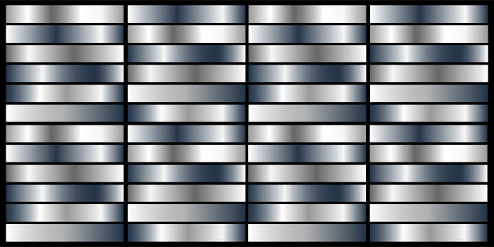 Silver gradient set background vector icon texture metallic illustration for frame, ribbon, banner, coin and label. Realistic abstract golden design seamless pattern. Elegant light and shine template