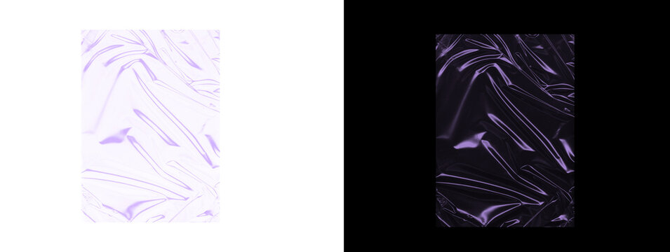 Dramatic Light Purple Crumpled Transparent Plastic with Swirling Fold Patterns Dual Background