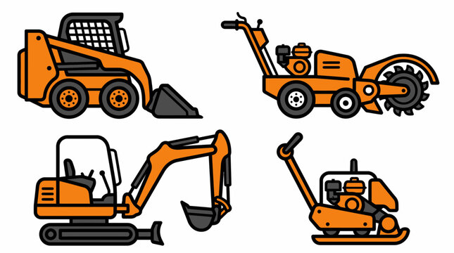 Collection of orange construction vehicles and equipment