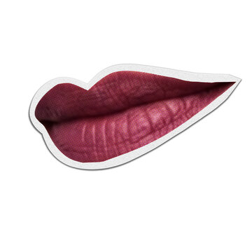 Pop Art Style Red Lips Sticker Illustration with Halftone Dot Texture Isolated on Black Background
