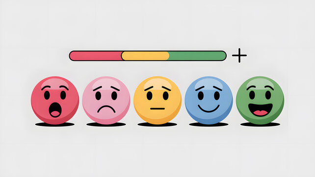 A colorful illustration of various emoticons with a progress bar above them on a white background