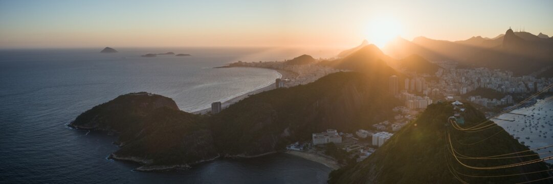 Sunset over the coast and mountains, Rio de Janeiro, Brazil