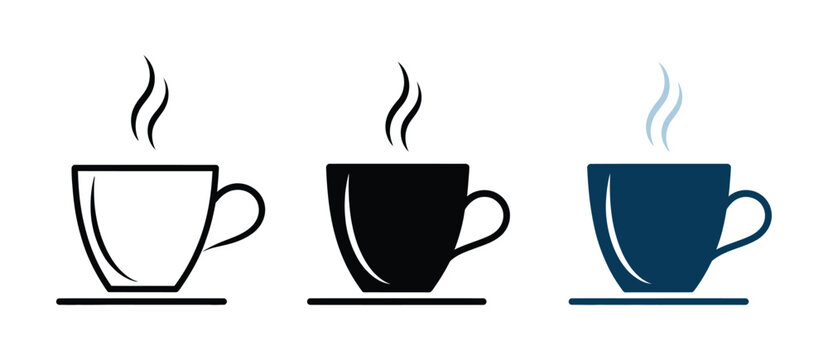 Coffee cup illustration collection featuring modern steaming mug styles, symbolizing warm beverages, cafe menus, breakfast moments, restaurant service, hospitality industry, and comforting drink theme