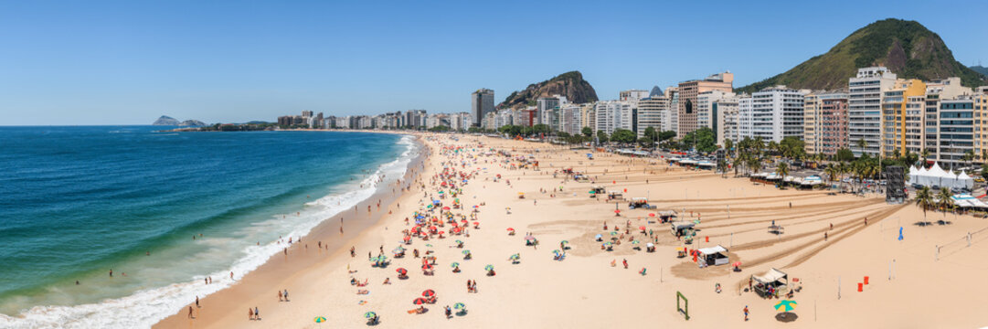 Aerial panorama of Copacabana beach in summer, Rio de Janeiro, Brazil