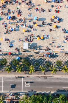 Aerial view of Ipanema beach and its walkway, Rio de Janeiro, Brazil