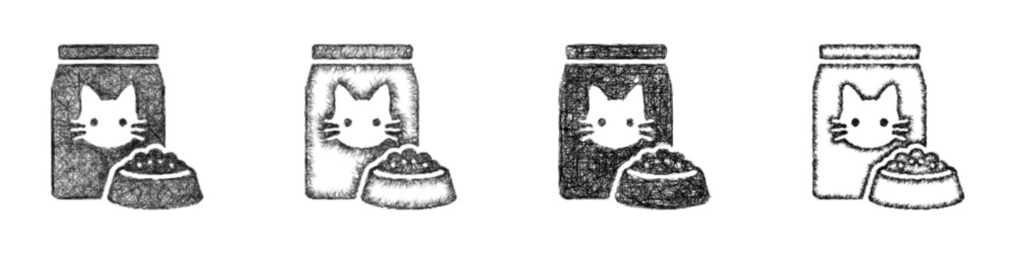 Sketch cat food icon design set