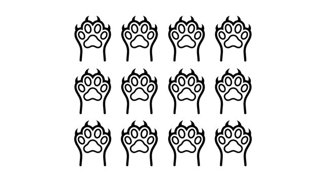 Grid of animal paw print icons with claws domestic predator wildlife