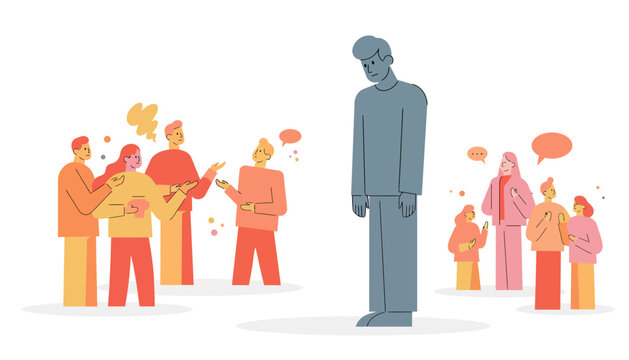 Social Anxiety in Crowded Room with Flat Vector Illustration