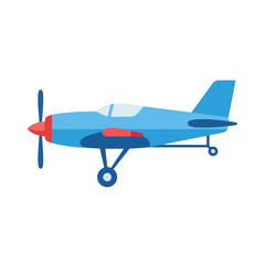 Fototapeta premium Small blue airplane with red nose flying solo