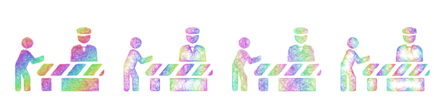 Colorful sketch border icon design set