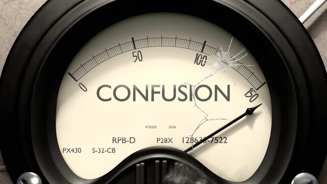 Confusion meter showing big levels of confusion. Dangerously increasing high values of confusion, critical overload. Too much, off the charts. Max confusion