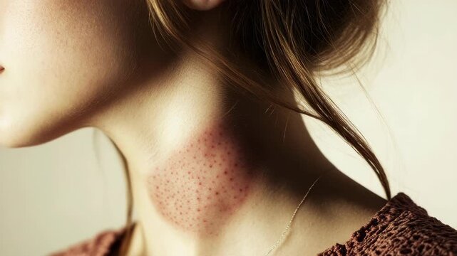Close-up of a person's neck displaying marks from what appears to be biting or scratching.