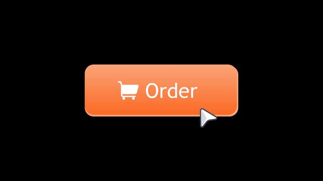 Modern e-commerce order button animation with shopping cart icon and cursor click interaction. Clean UI motion graphic for online shopping, mobile apps, websites, and digital stores.