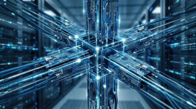System Integration: Digital workflow connecting across server network infrastructure
