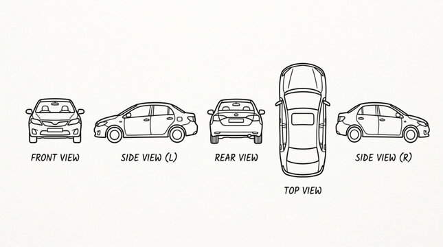 Set of car views for design and illustration purposes.
