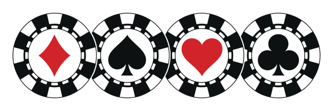 Poker Chips Color Icons Vector Set, Casino Gambling Symbols Collection, Isolated Playing Poker Chip Logos and Gaming Illustration Elements