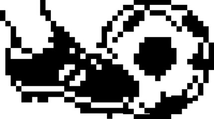 Fototapeta premium Playful 8-bit pixel art graphic featuring a charming snail diligently transporting a black and white soccer ball, evoking nostalgic video game aesthetics