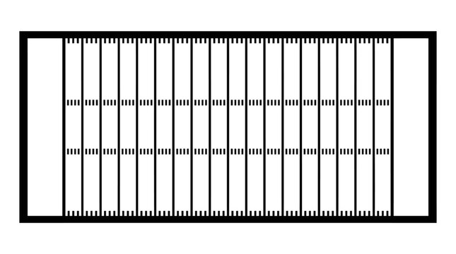 Top-down view of a sports field stadium with rows of seats, perfect for event planning or architectural visualization