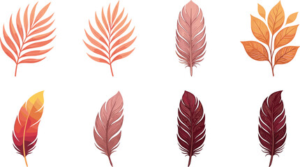 Collection of delicate botanical elements with warm autumnal tones and soft feather textures © Mdjillur