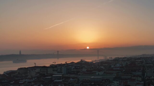 Sunset over the Tejo River Delta and City of Lisbon