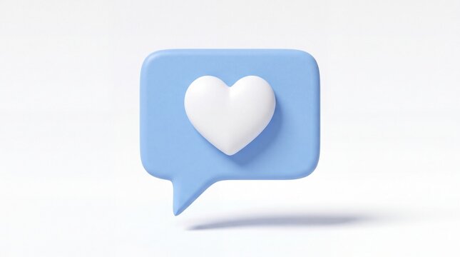 3d speech bubble icon with a white heart symbol