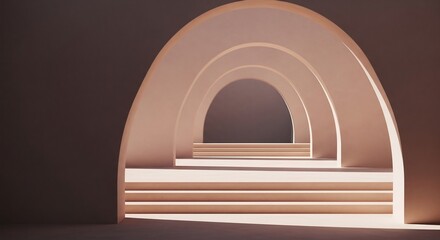Fototapeta premium Abstract Archway Tunnel with Geometric Steps and Soft Lighting.
